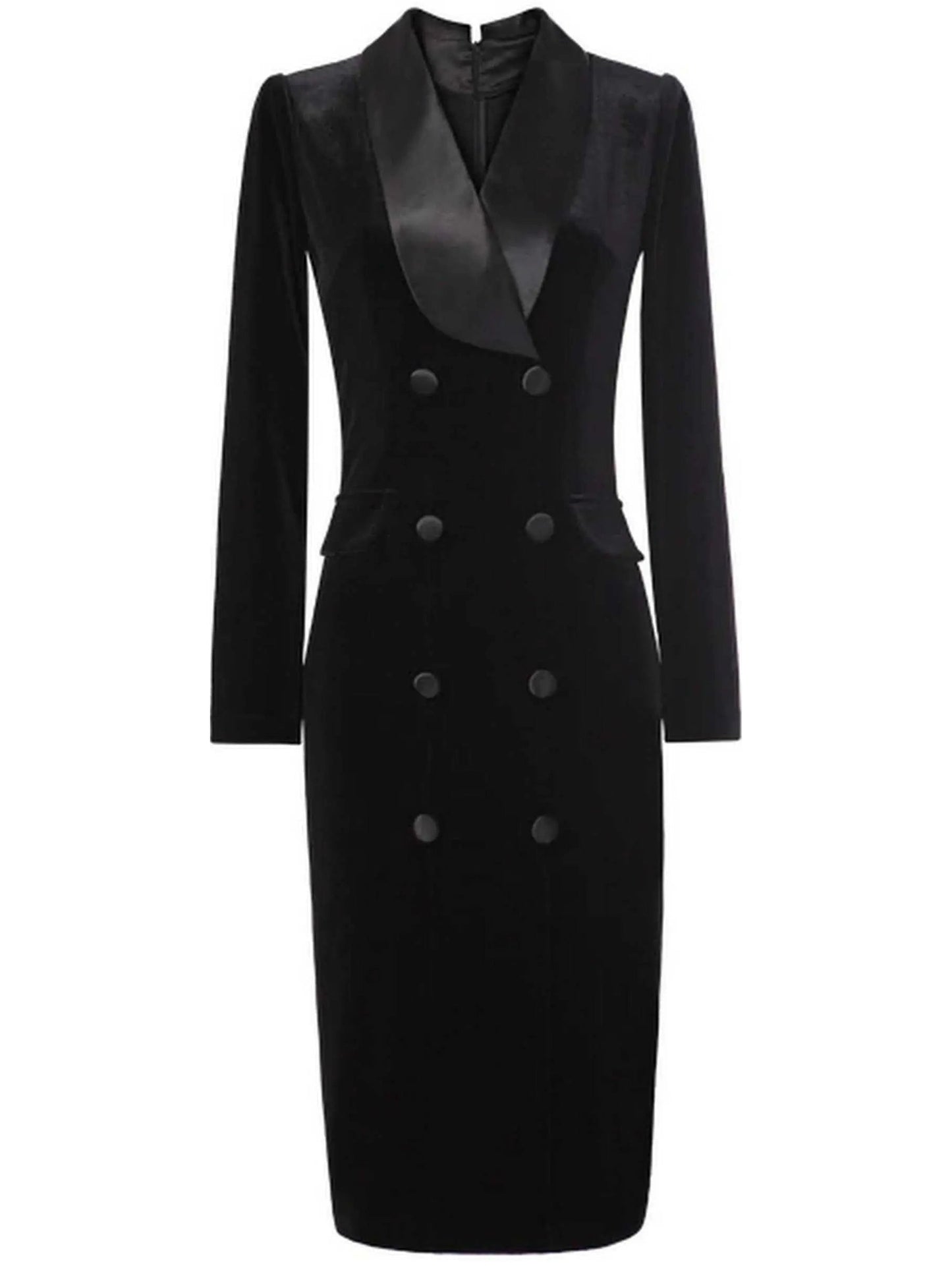 Black Double-Breasted Velvet Dress - Branna Couture