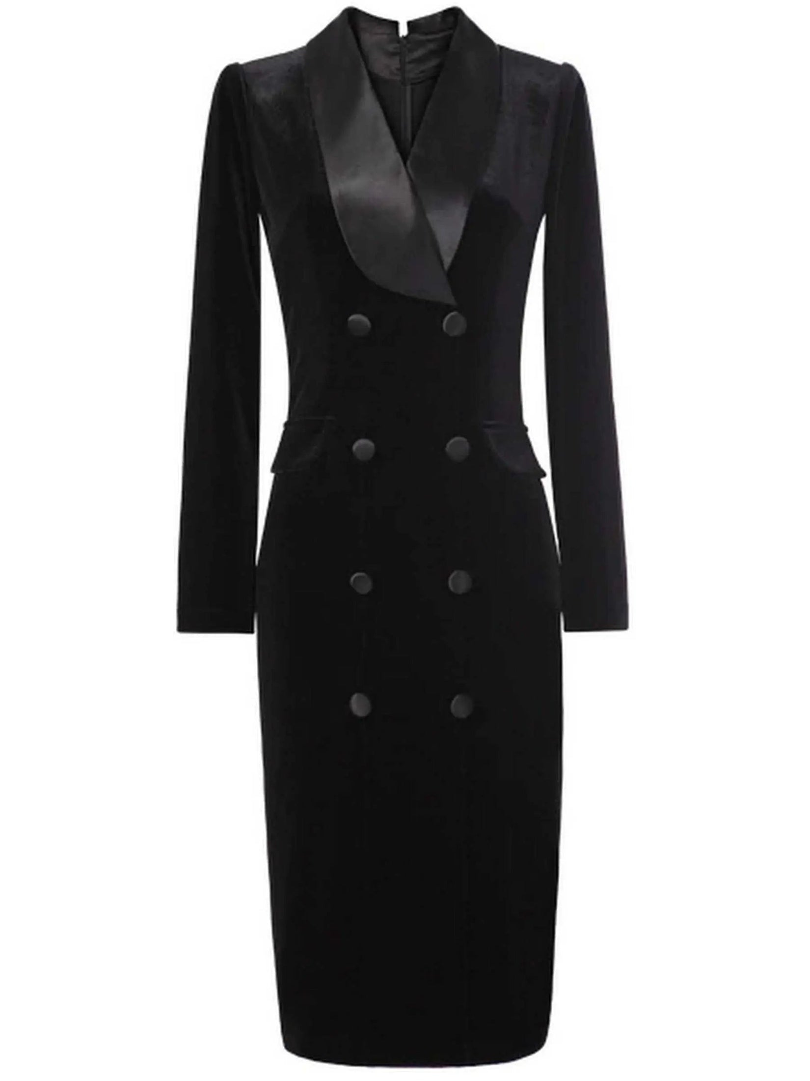 Black Double-Breasted Velvet Dress - Branna Couture