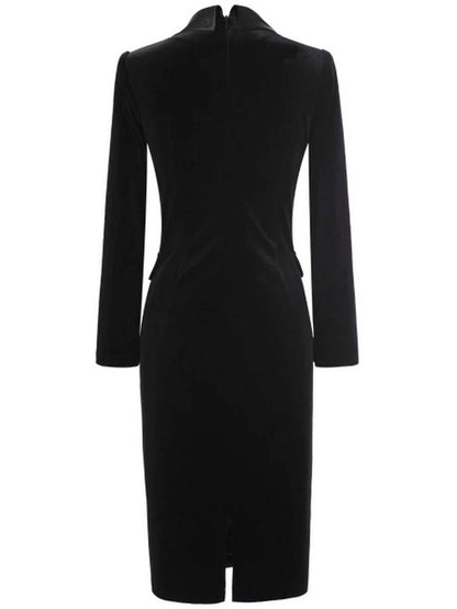 Black Double-Breasted Velvet Dress - Branna Couture