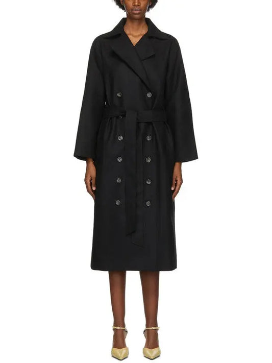 Black Double-Breasted Wool-Blend Coat - Branna Couture