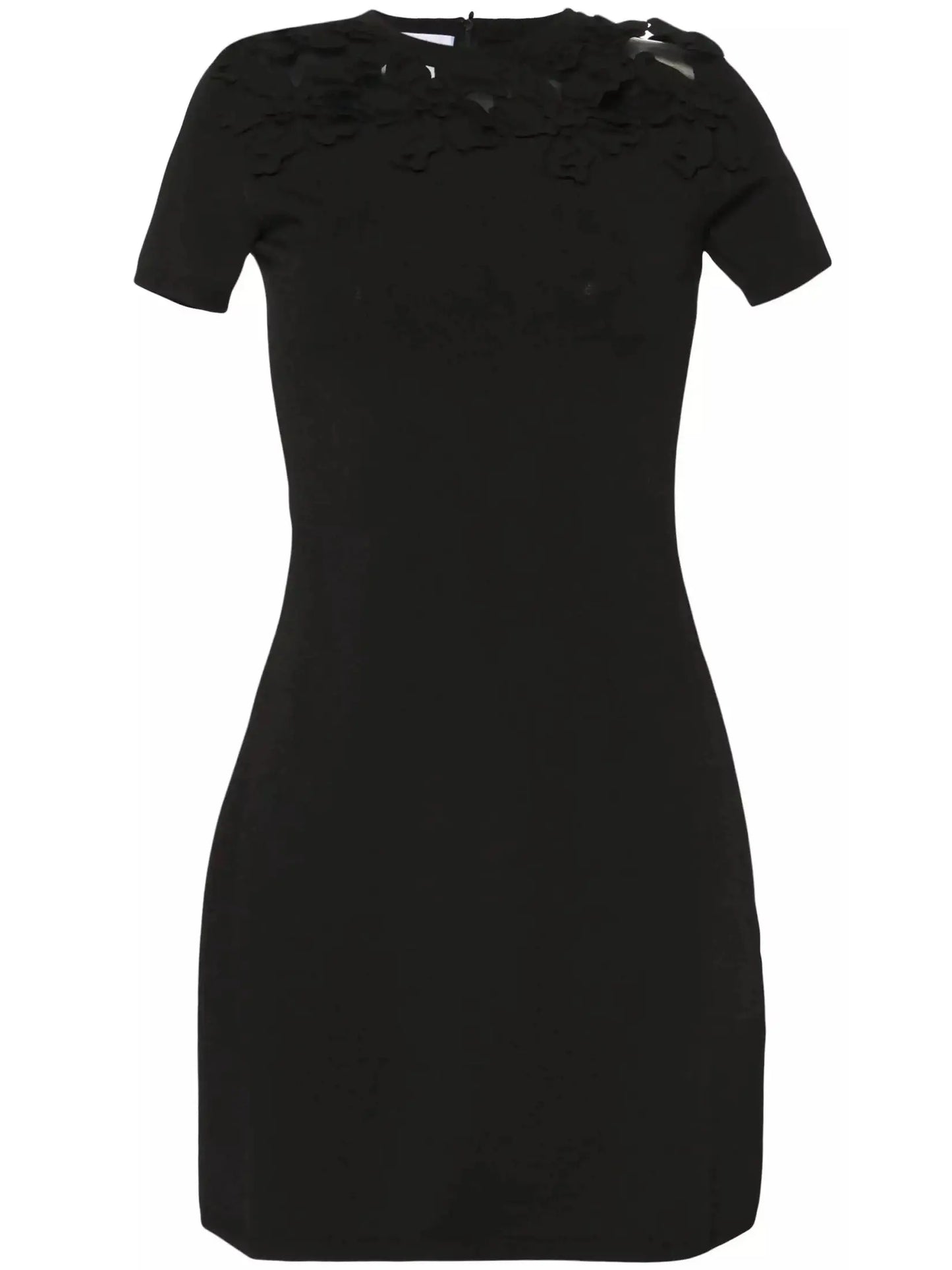 Black Floral-Appliqué Cotton Mini Dress&nbsp; - Branna Couture