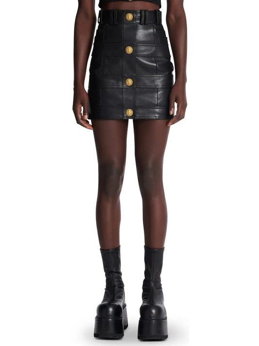 Black High-Waisted Leather Mini Skirt - Branna Couture