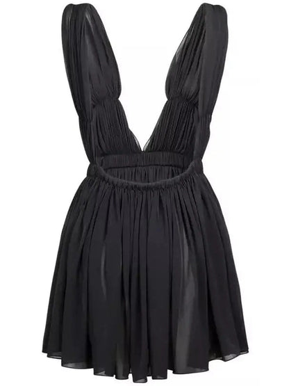 Black Pleated Open-Back Mini Dress - Branna Couture