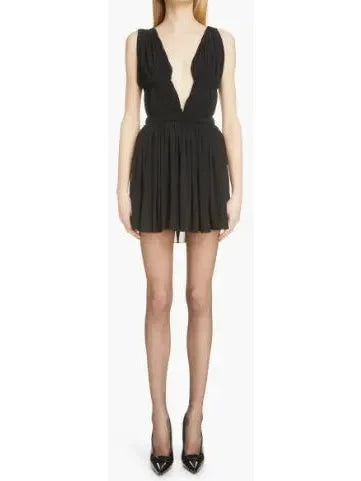 Black Pleated Open-Back Mini Dress - small - Dresses