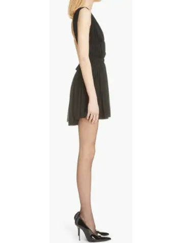 Black Pleated Open-Back Mini Dress - Branna Couture