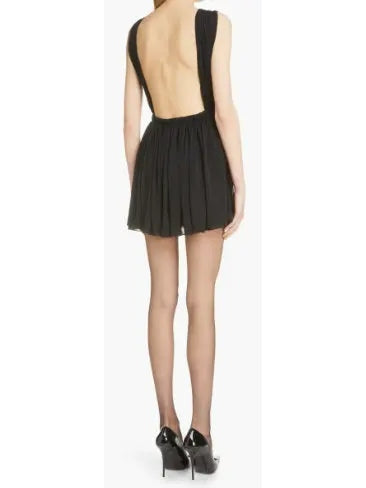 Black Pleated Open-Back Mini Dress - Branna Couture