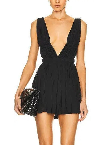 Black Pleated Open-Back Mini Dress - Branna Couture