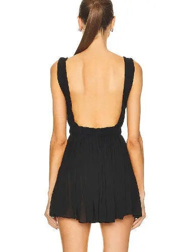 Black Pleated Open-Back Mini Dress - Branna Couture