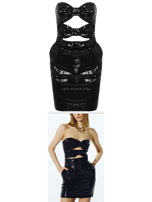 Black Sequin-Embellished Strapless Mini Dress - Branna Couture