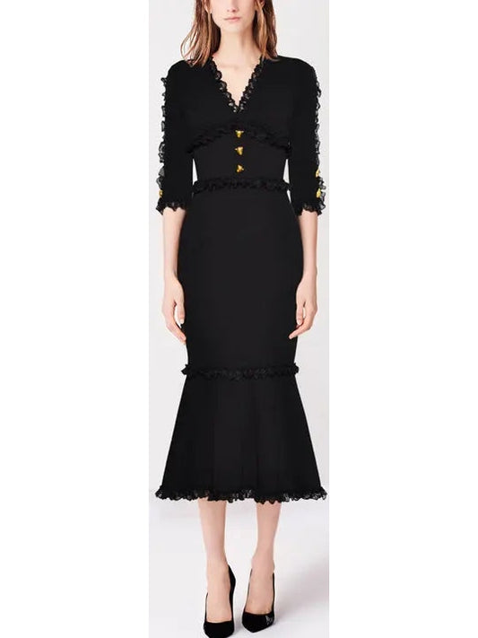 Black Short-Sleeve Midi Dress - Branna Couture