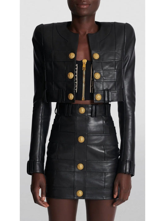 Black Short Soft Leather Jacket - Branna Couture