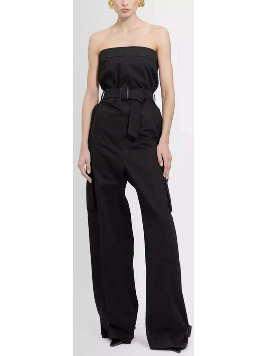 Black Strapless Jumpsuit in Cotton Drill - Branna Couture