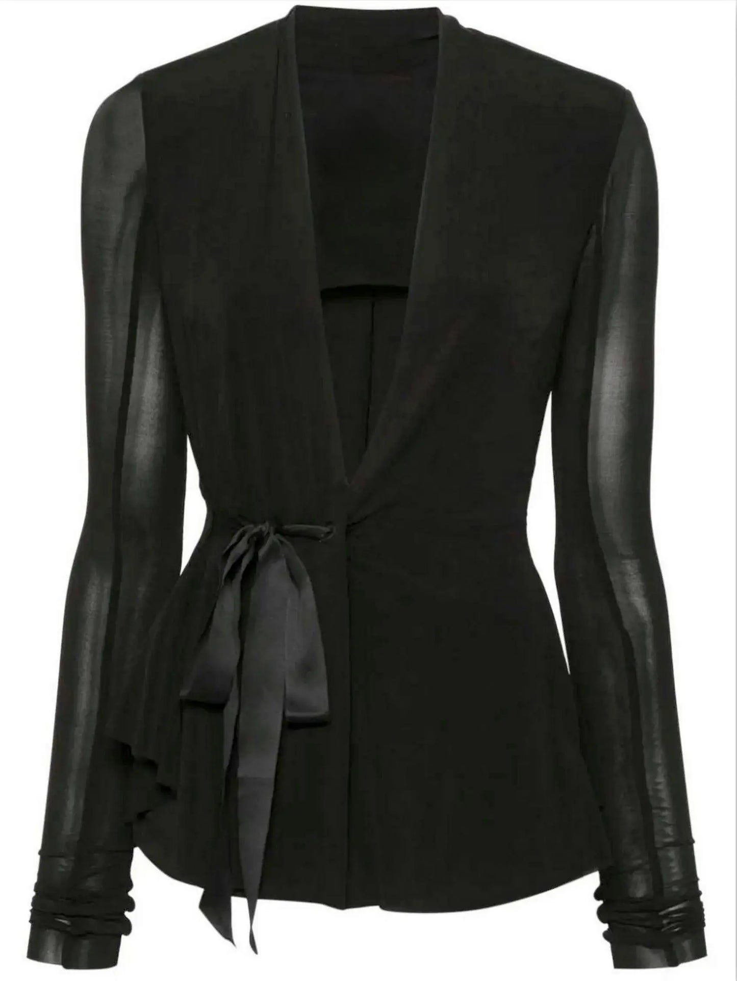 Black V-Neck Stretch Cardigan Jacket with Side Tie Branna Couture