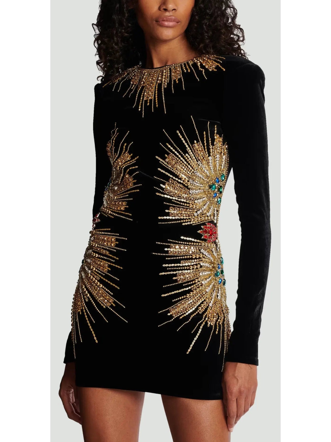 Black Velvet Dress with Pearl and Sequin Embroidery - Branna Couture