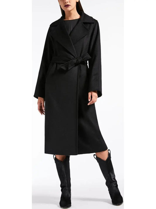 Black Wrap Wool and Cashmere Icon Coat - Branna Couture