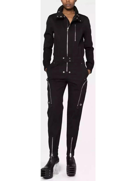 Black Zip-Up Cotton Jumpsuit - Branna Couture