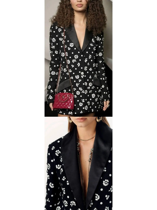 Black & White Embroidered Wool Tweed Jacket - Branna Couture