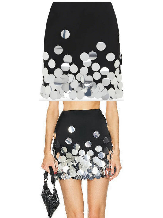 Black and Silver Paillette-Embellished Mini Skirt - Branna Couture