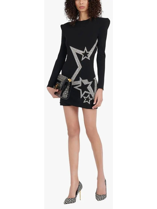 Black and Silver Stars Embroidered Dress - Branna Couture