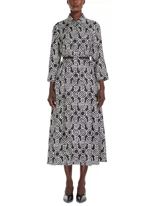 Black and White Abstract Printed Silk Shirt Dress - Branna Couture