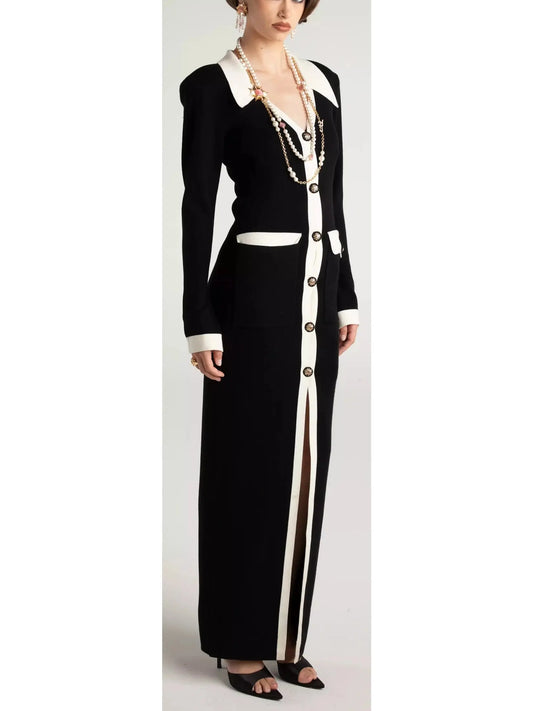 Black and White Long Knit Cardigan - Branna Couture