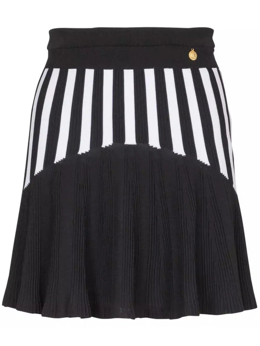 Black and White Pleated Striped Knit Skirt - Branna Couture