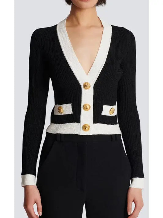 Black and White V-Neck Knit Cardigan - Branna Couture