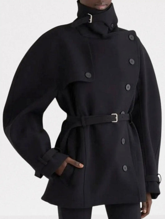 Black Belted Short Tailored Trench Coat - Small - Jackets