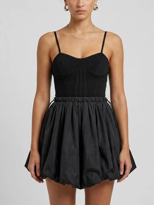 Black Corset Bodice Bubble Mini Dress - Small - Dresses