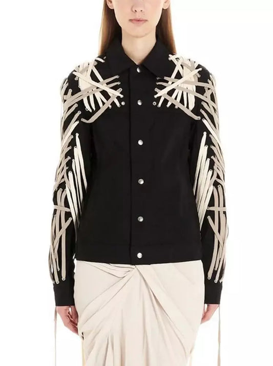 Black Cotton Jacket with Multi Lace-Up Detailing - Branna Couture