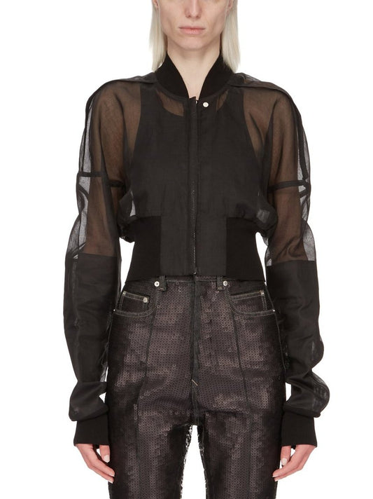 Black Cropped Sheer Bomber Jacket - Branna Couture