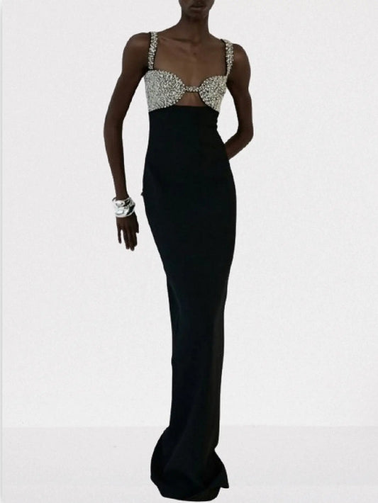 Black Crystal-Embellished Cut-Out Maxi Gown - S - Dresses