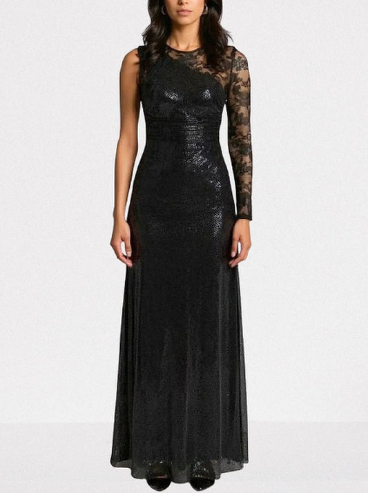 Black Crystal-Embellished Lace-Sleeve Maxi Dress - XS - Dresses