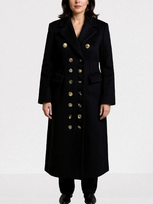 Black Double-Breasted Coat with Decorative Buttons - Small - Coats