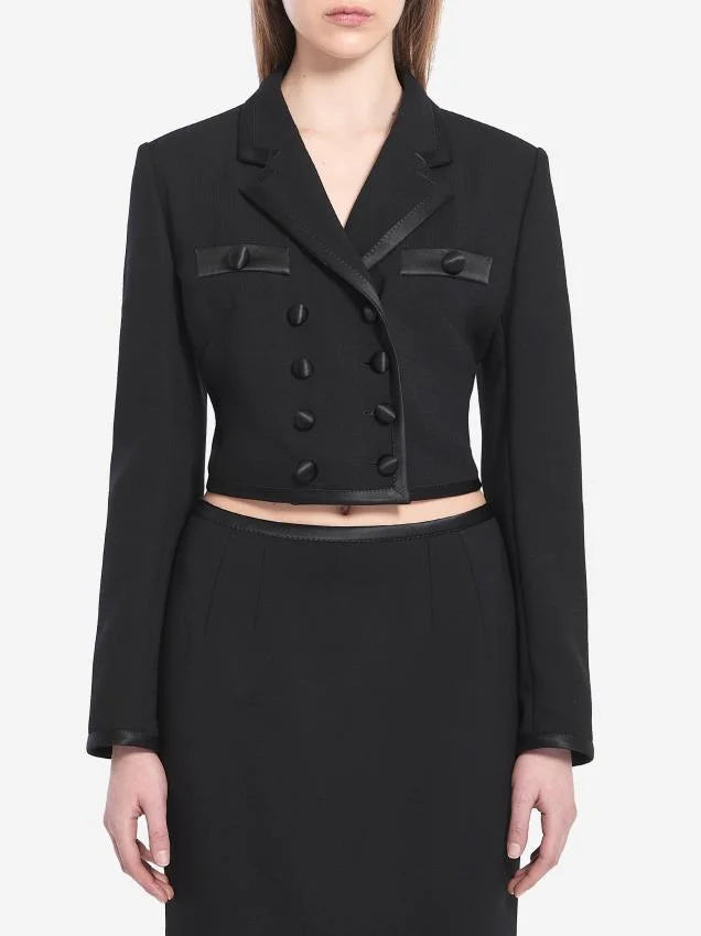 Black Double-Breasted Cropped Blazer Jacket - S - Jackets