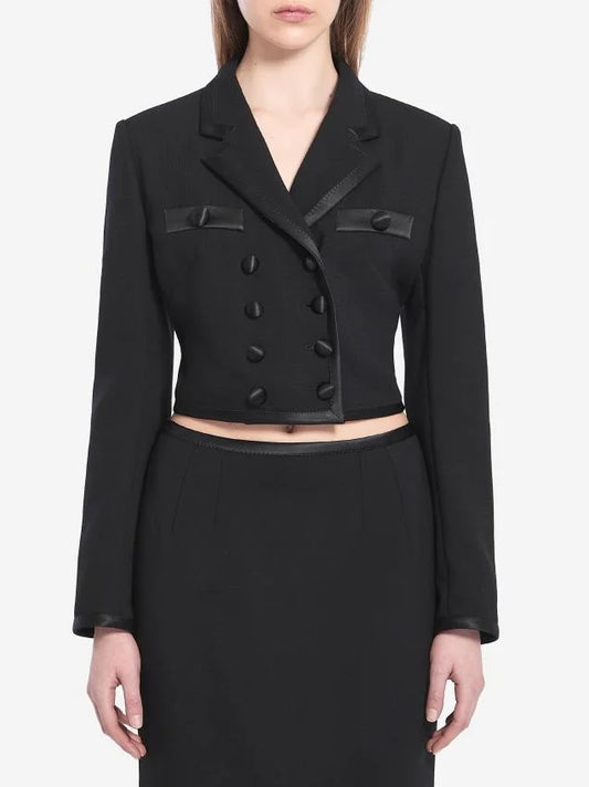 Black Double-Breasted Cropped Blazer Jacket - S - Jackets
