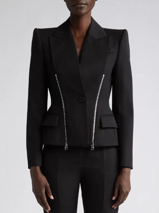 Black Double Zip Blazer Jacket Branna Couture