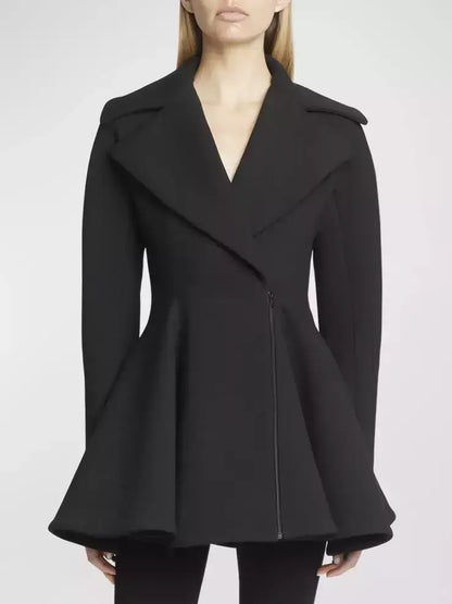 Black Flared Short Wool Coat - Small - Coats