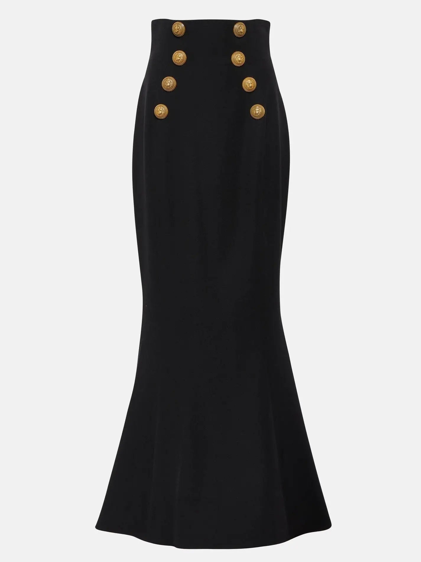 Black High-Waist Gold-Buttoned Maxi Skirt - S - Skirts