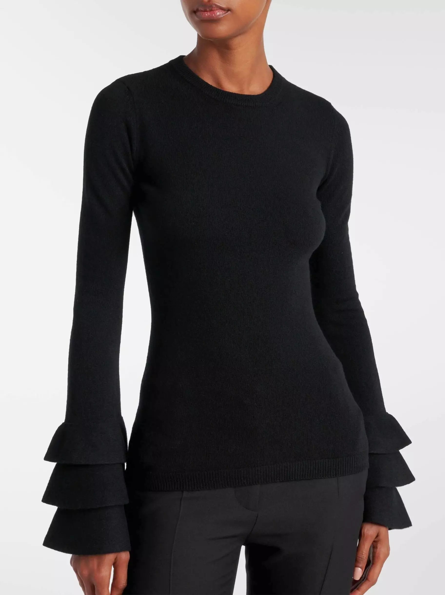 Black Knit Ruffle-Cuff Sweater Branna Couture