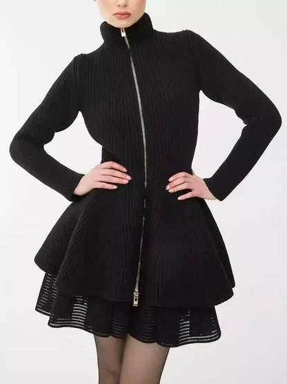 Black Knit Zip-Front Peplum Cardigan - Small - Sweaters & Knitwear