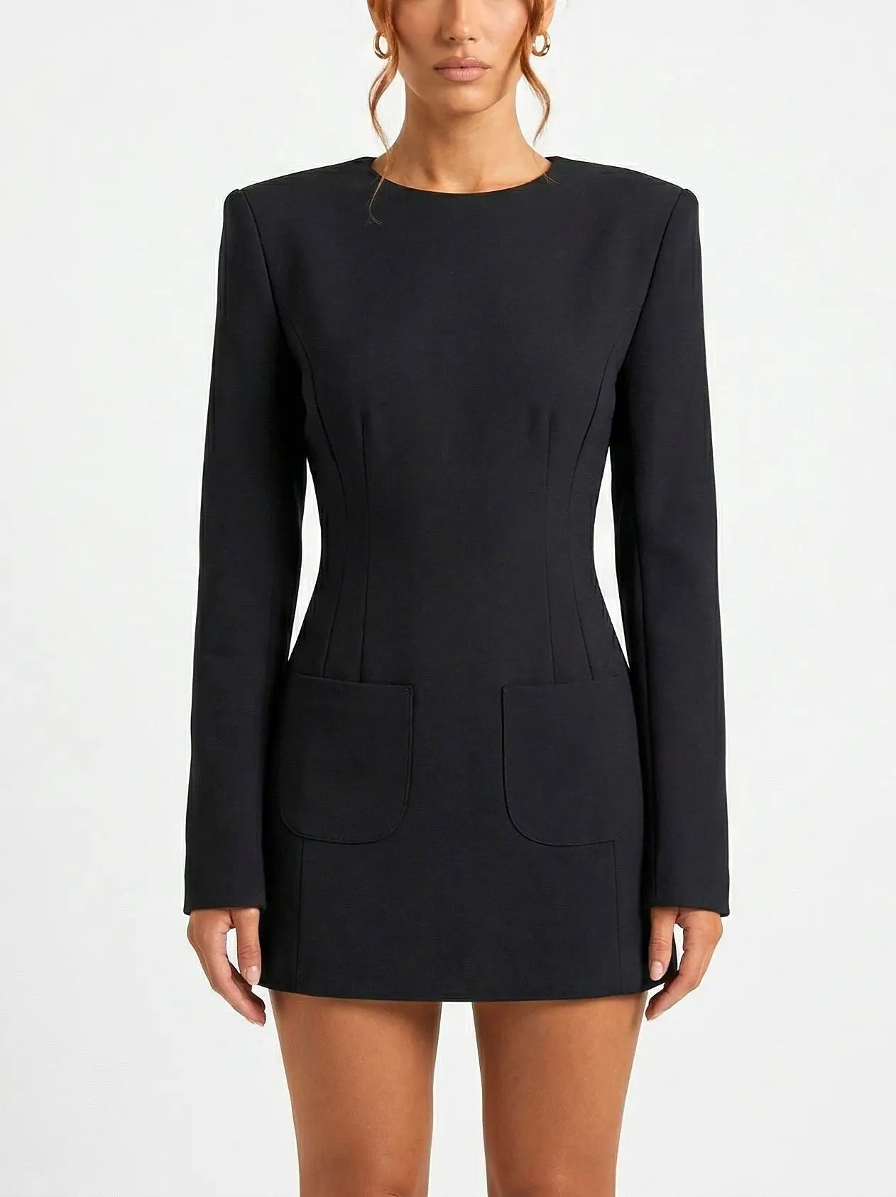Black Long-Sleeve Structured Mini Dress - Small - Dresses