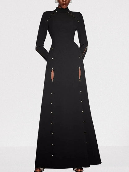 Black Long Paneled Slit Bead Embellished Gown XS Dresses