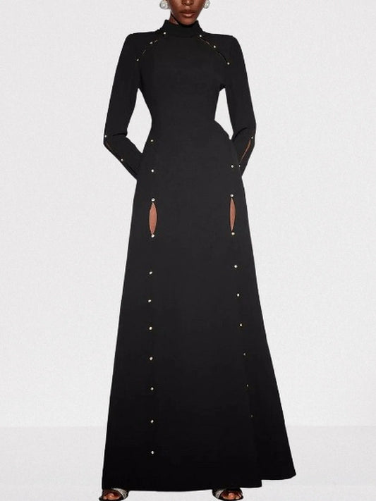 Black Long Paneled Slit Bead Embellished Gown XS Dresses