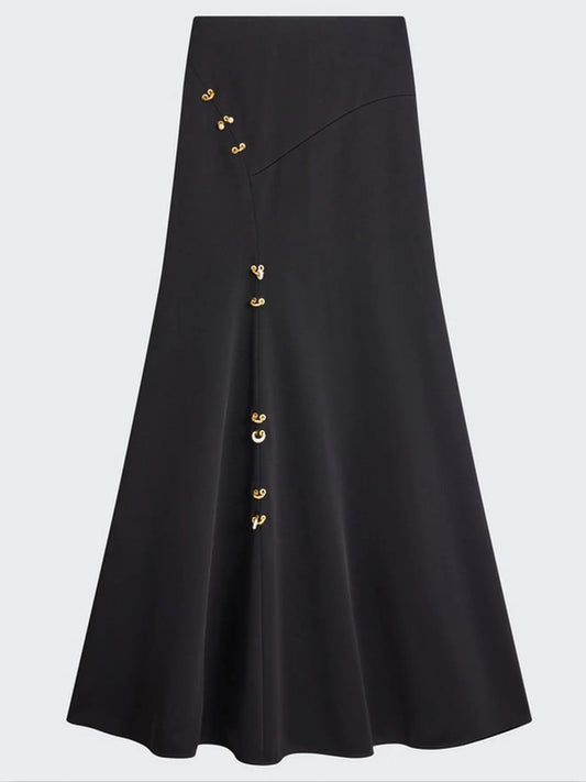 Black Maxi Skirt with Gold Embellishments - S - Skirts
