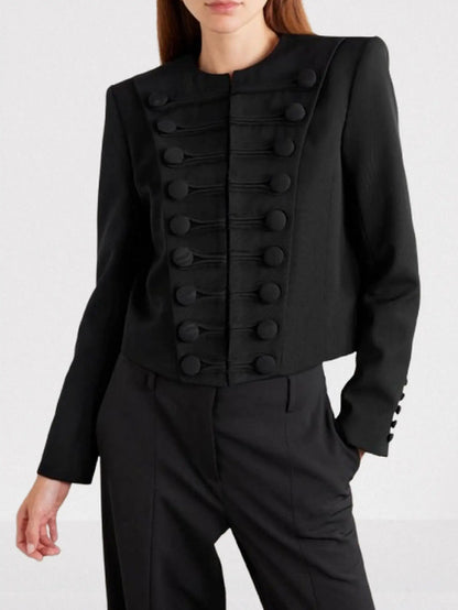 Black Military-Style Cropped Jacket - Jackets