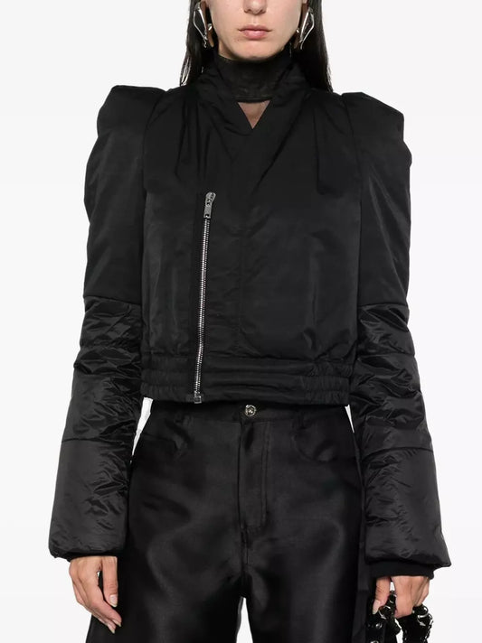 Black Sculptured Padded Bomber Jacket Branna Couture