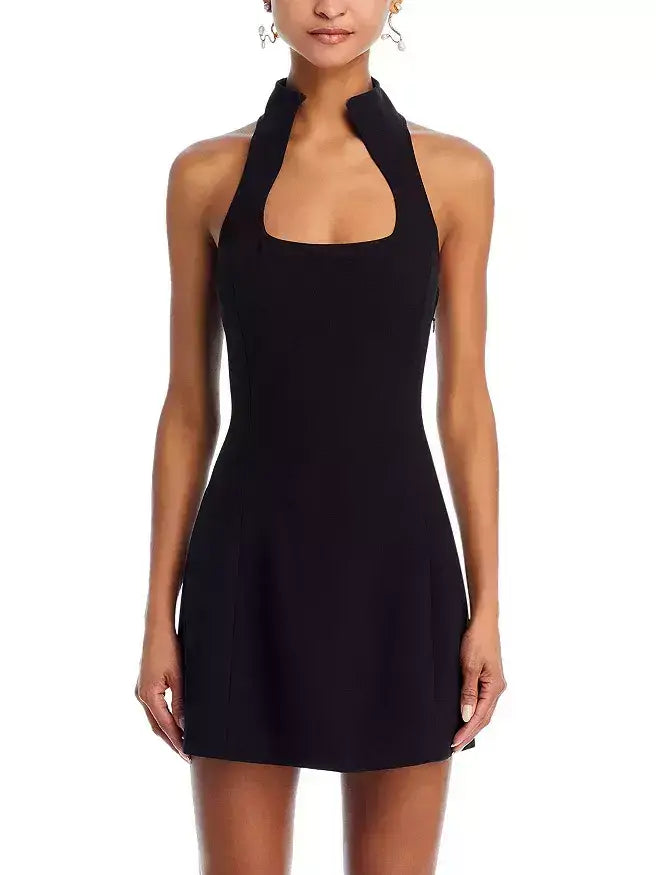 Black Sleeveless Mini Dress with Square Collar
