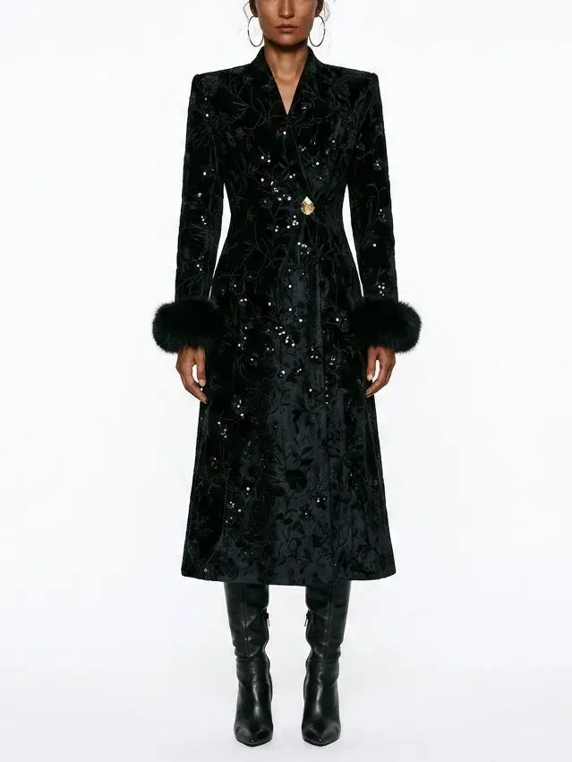 Fur-Cuffed Wrap Wool Cashmere Coat - S - Coats
