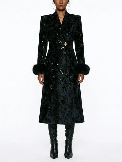 Fur-Cuffed Wrap Wool Cashmere Coat - S - Coats